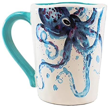 Octopus Mug, White Octopus, Ceramic Making, Coastal White, Gift Catalog, Ceramic Dinnerware, Glass Coffee Mugs, Clay Art Projects, Drinking Coffee