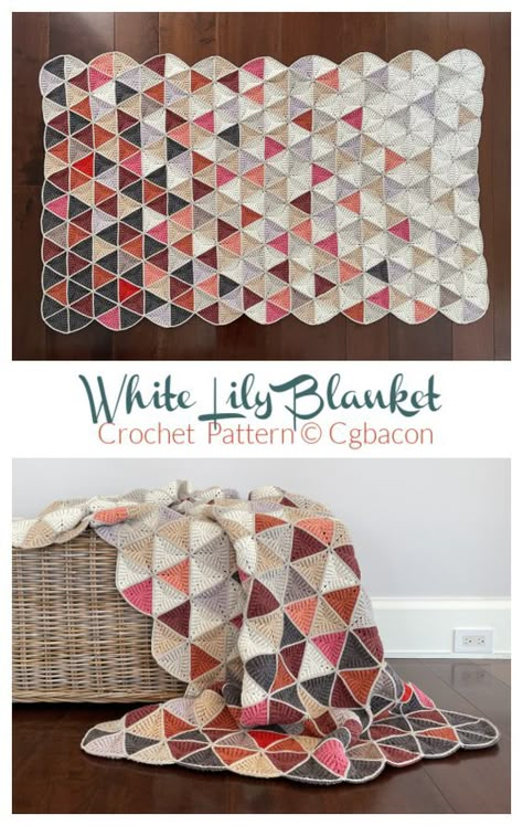 White Lily Blanket Crochet Pattern - Crochet & Knitting Crochet Quilt Pattern Squares, Infinite Granny Square Blanket, Crochet White Blanket, Unique Crochet Squares, Geometric Crochet Pattern, Free Crochet Blanket Pattern, Geometric Crochet Blanket, Lily Granny Square, White Yarn Crochet