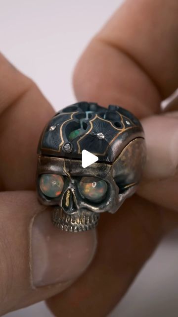 V.M. Saph Brooks on Instagram: "Silver and 22k gold skull with opal eyes and a removable opal brain. Diamonds and 24k inlay. All elements hand carved or hand fabricated." Opal Eyes, All Elements, Gold Skull, May 27, 22k Gold, Brain, Hand Carved, Opal, Diamonds