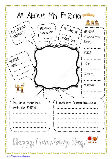 Free International Friendship Worksheets for Students|PDF Friendship Day Worksheet - LearningProdigy - Festival Friendship Day, Holidays - Student Introduction Activities, English Language Learning Activities, Friendship Theme, Beat Friends, Friendship Activities, Creative Worksheets, International Friendship Day, On Friendship, Kindergarden Activities