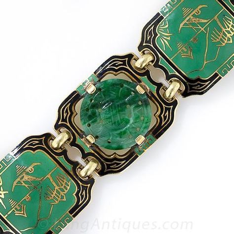 About Art Deco Jewelry Junk Boat, Enamel Art, Chinese Jewelry, Art Deco Bracelet, Chinoiserie Style, Carved Jade, Antique Vintage Jewelry, Jade Bracelet, Jade Carving