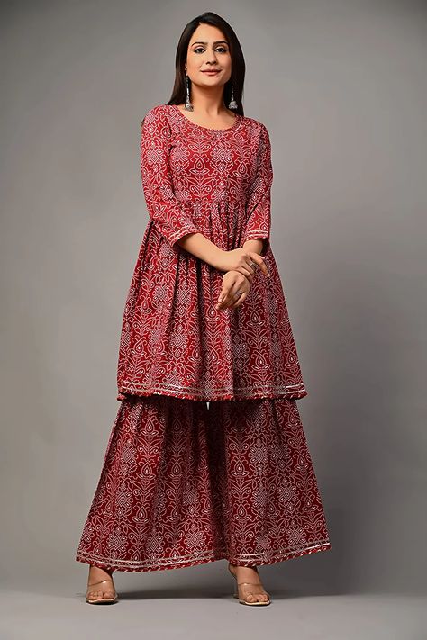 Bandhani Embriodered Kurta with Sharara Set#amazone #clothing#fashion#shararadesigne#shrararset #bandhni Bandhani Dresses, Kurta With Sharara, Bandhani Dress, Stylish Party, Stylish Party Dresses, Sharara Set, Indian Wear, Party Dresses, Long Necklace