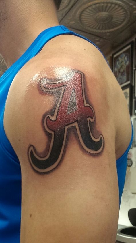 Alabama Tattoo. Roll Tide! Alabama Tattoos Men, Alabama Tattoo Ideas, Alabama Tattoos, Roll Tide Alabama, Alabama Basketball, Basketball Tattoos, Brian Dawkins, Alabama A, Alabama Football Roll Tide