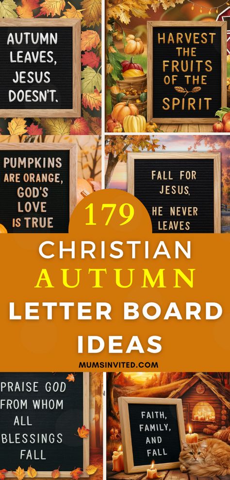 Discover our Christian fall letter board ideas perfect for your message board this autumn. Find short, witty, & funny sayings that bring a touch of faith to your home. Ideal for September, October, & November, these fall-themed quotes are great for Thanksgiving & family gatherings. Explore small, felt board inspirations featuring fall Bible verses to brighten your days. Whether you need early autumn ideas or festive Thanksgiving messages, you'll find cute Christian sayings for fall. Fall Letter Board Ideas, Quotes For Christians, Fall Letter Board, Letter Board Ideas, Church Sign Sayings, Fall Bible Verses, Thanksgiving Letter, Letter Board Quotes, Christian Halloween