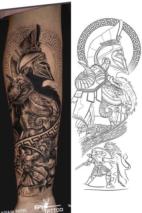 Arm Sleeve Drawing, Trojan Tattoo, Achilles Tattoo, Warrior Tattoo Sleeve, Gladiator Tattoo, Half Sleeve Tattoos Forearm, Spartan Tattoo, Men Tattoos Arm Sleeve, Cool Arm Tattoos