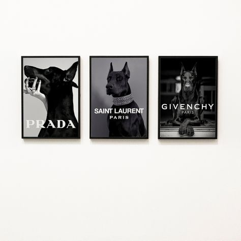 Luxury Picture Wall, Designer Wall Prints, Designer Pictures On Wall, Doberman Print, Doberman Poster, Classy Wall Art, Doberman Art, Wall Art Luxury, Poster Set Of 3