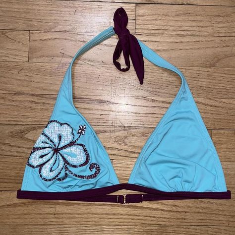 Pretty blue and brown coconut girl y2k era bikini... - Depop Swimsuit Top Outfit, H2o Swimsuit, 2000 Bathing Suits, 00s Swimsuit, Vintage Bikinis, Y2k Coconut Girl, Y2k Bikinis Outfit, Y2k Bikinis, 2000s Swimwear