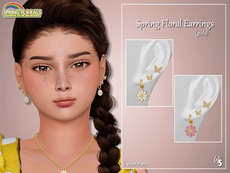 The Sims Resource - Sims 4 - Earrings - WisteriaSims - Spring Floral Earrings for children Sims 4 Wedding Dress, Mods Sims 4, Sims 4 Piercings, Sims Medieval, Sims 3 Mods, Sims Baby, Free Sims 4, Sims 4 Children, Sims 4 Cc Makeup