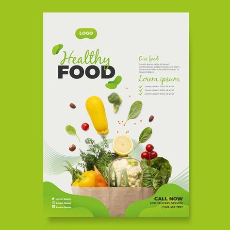 Healthy food poster template Free Vector | Free Vector #Freepik #freevector #flyer #poster #food #template Healthy Food Poster, 10 Healthy Foods, Poster Food, Organic Recipes Healthy, Food Template, Graphisches Design, Food Branding, Food Menu Design, Food Graphic Design