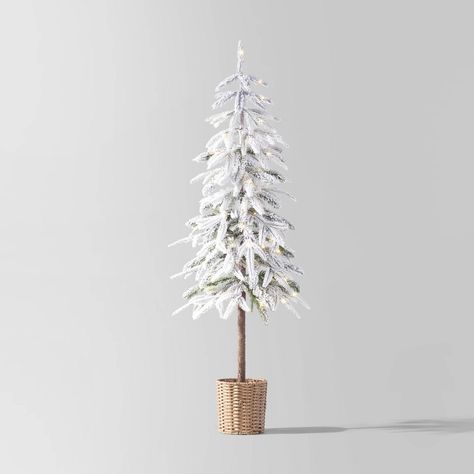 4' Pre-lit LED Dewdrop Downswept Flocked Balsam Fir with Basket Artificial Christmas Tree Warm White Lights - Wondershop™ Downswept Christmas Tree, Alpine Christmas Tree, Alpine Christmas, Christmas Tree Clear Lights, Colorful Ornaments, Traditional Light, Warm White Lights, Floor Display, Neutral Christmas Decor