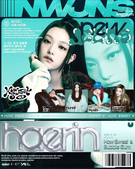 New Jeans How Sweet, Newjeans Hypeboy, Kpop Magazine, Magazine Cover Ideas, Magazine Design Cover, Danielle Haerin, Y2k Posters, Kpop Posters, Magazine Template