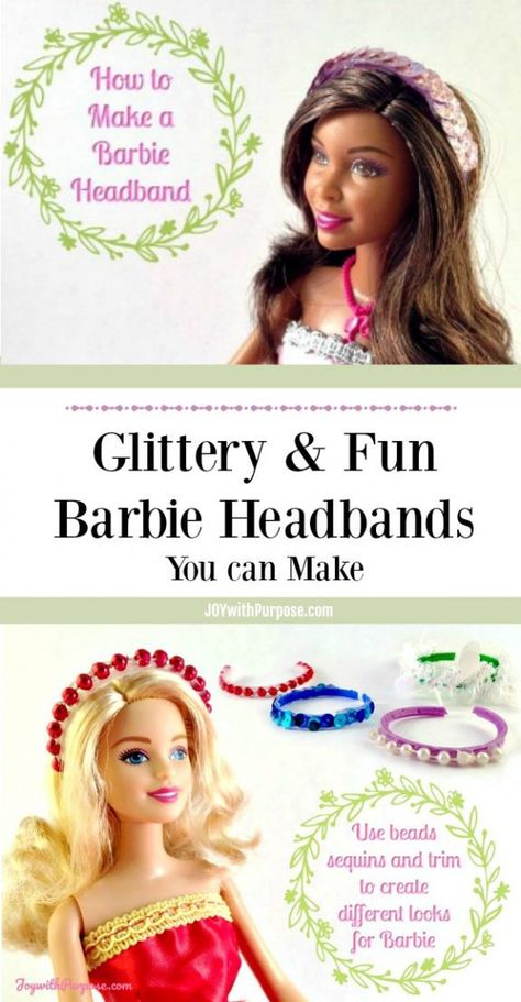 Glittery and Fun  Make a Barbie Headband with this easy tutorial. Upcycle plastic rings. JOYwithPurpose.com Barbie Headband, Barbie Hairstyles, Upcycle Kids, Rings To Make, Barbie Diy Accessories, Barbie Crafts, Upcycle Plastic, Accessoires Barbie, Barbie Knitting Patterns