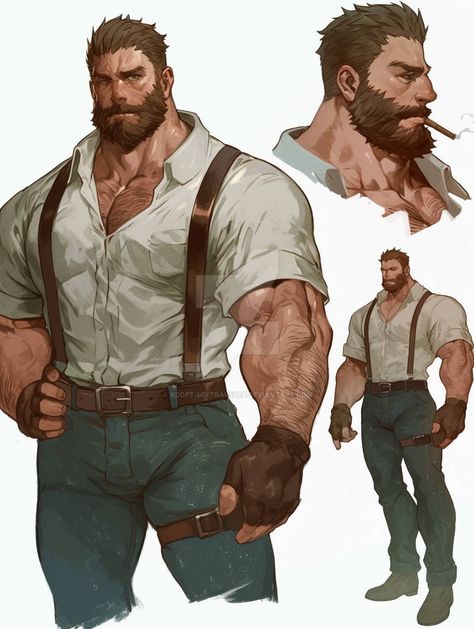 Bruiser Character Design, Large Character Design Male, Gym Character Design, Buff Man Character Design, How To Draw Beard, Buff Character Design, Buff Men Drawing, Buff Character Design Male, Beard Character Design