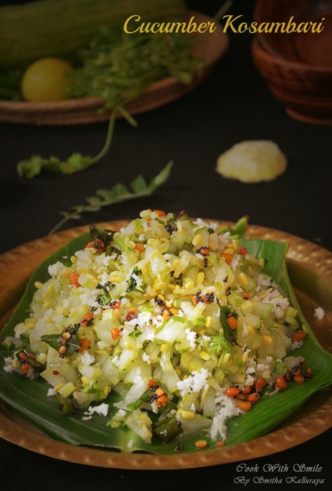 cucumber kosambari Garlic Salad Recipe, Veg Salad Recipes, Indian Salad, Recipe Cucumber, Indian Salads, Salad Recipes Video, Cucumber Recipes, Biryani Recipe, Garlic Recipes