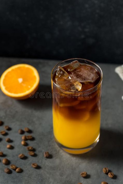 Cold Refreshing Orange Juice and Coffee Drink stock photo Coffee And Orange Juice, Orange Joe, Orange Juice, Coffee Drinks, Juice, Stock Photos, Drinks, Coffee, Orange