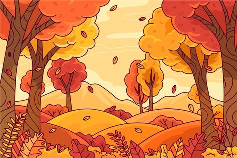 Tree Drawing For Kids, Forest Drawing, Cartoon Drawing Tutorial, Autumn Background, Procreate Ipad Art, Vector Trees, Autumn Illustration, Fall Background, Ipad Art