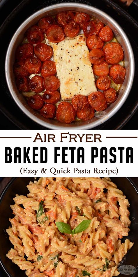 Air fryer Pasta (Baked Feta Pasta) Feta Tomato Pasta Air Fryer, Air Fryer Recipes Pasta, Airfryer Pasta Recipes, Air Fryer Pasta Bake, Air Fryer Dinner Recipes Vegetarian, Air Fryer Pasta Recipes, Pasta In Air Fryer, Pasta Air Fryer, Airfryer Pasta