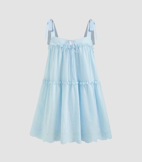 Babydoll Dress Aesthetic, Dress For Date, Blue Babydoll Dress, Mood Clothes, Ruffle Design, Dress Aesthetic, Cute Preppy Outfits, Clothing Details, Blue Mini Dress