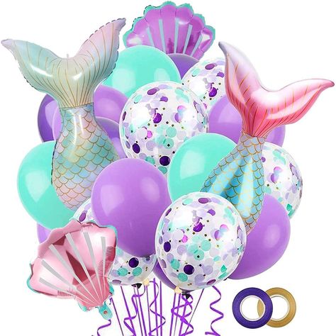 Mermaid Tail Balloon,Mermaid Theme, Under The Sea Party Decoration Birthday Supplies, Mermaid Tail Sea Shell Foil Balloons,Mermaid Design Latex Balloons for Let's Be Mermaids Party 【Premium Mermaid Party Latex Blloons】Crafted with a strong, durable latex, our colored balloons make the perfect addition to birthdays, mermaid theme, baby showers, and under the sea party. different colour and pattern. 【Let's Be Mermaid Party Decoration】Unique Design with Premium Quality-The special mermaid tail shap Mermaid Tea Party, One Der The Sea, 5 Birthday Party, Teal Balloons, Mermaid Balloons, Ocean Theme Decorations, Mermaid Party Supplies, Fest Temaer, Balloon Kits