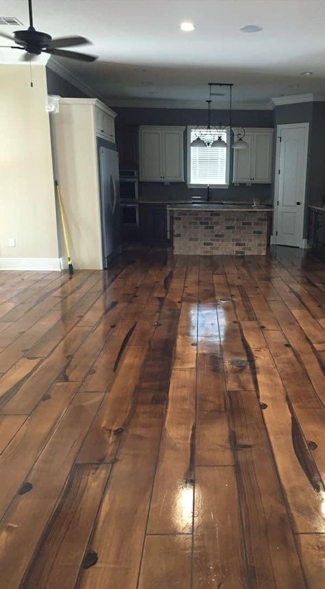 Faux Wood Concrete Floor, Indoor Cement Floor Ideas, Epoxy Floors In Home Kitchen, Farmhouse Concrete Floors, Stained Concrete Floors In House, Concrete Floors Farmhouse, Concrete Flooring In House, Stained Concrete Floors Kitchen, Stained Concrete Floors Farmhouse