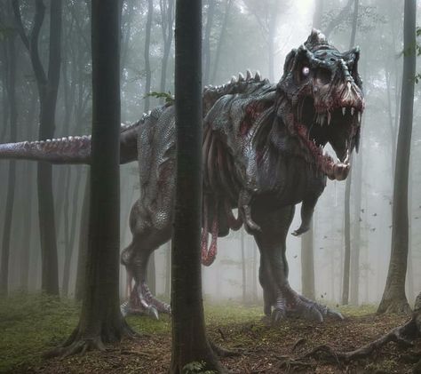 Zombie T-Rex. - 9GAG Jurassic World Dinosaurs, Ark Survival Evolved, Paleo Art, Jurassic Park World, Dinosaur Art, Prehistoric Creatures, Fantasy Monster, A Dinosaur, Wow Art