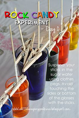 A Little Sugary Goodness: Rock Candy Rock Candy Experiment, Science Project Board, Homeschool Science Projects, Kids Science Fair Projects, Make Rock Candy, School Science Experiments, Holiday Science, 4th Grade Science, Clothes Pegs