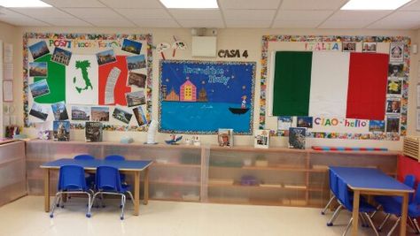 Bulletin board Italian Bulletin Board Ideas, World Bulletin Board, Multicultural Activities, Class Displays, Teacher Helper, Teaching Middle School, International Day, Class Ideas, Countries Around The World