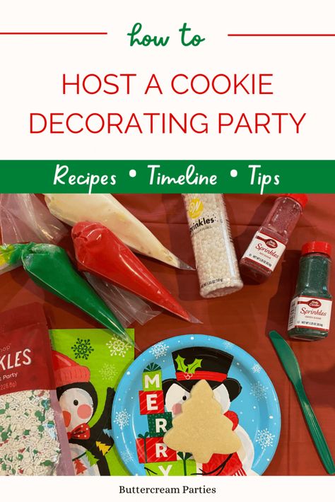 Looking for ideas on how to host a Christmas cookie decorating party no one will forget? Get the best tips, supplies, recipes, and tutorials here! Cookie Decorating Station For Kids, How To Host A Christmas Cookie Decorating Party, Hosting Christmas Cookie Baking Party, Kids Christmas Cookie Decorating Party, Diy Cookie Decorating Kit Christmas, Cookie Decorating Party For Kids, Christmas Cookie Decorating Party, Christmas Cookie Decorating, Cookie Decorating Supplies