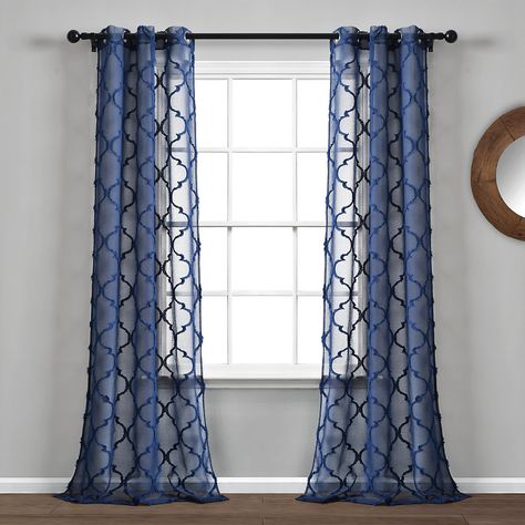 Blue Curtains Living Room, Moroccan Curtains, Navy Curtains, Living Room Decor Curtains, Lush Decor, Sheer Curtain Panels, Blue Curtains, Trellis Pattern, Blue Living Room