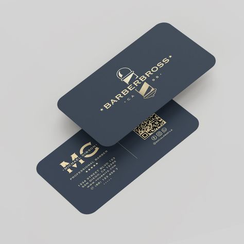 Modern Barbershop Barber Pole Dark Blue Gold Business Card Modern Barbershop, Barber Shop Business Cards, Barbershop Haircut, Barber Logo, Barber Pole, Graphic Design Business Card, Gold Business Card, Hairstylist Business Cards, Design Business