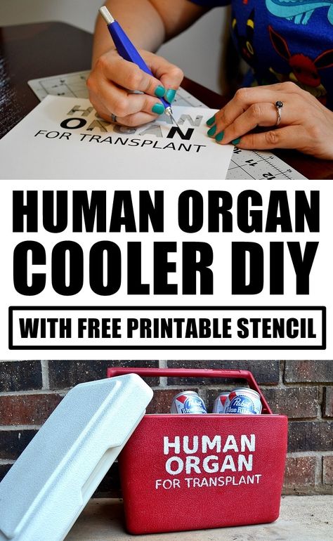 DIY Human Organ For Transplant Cooler with free printable stencil. DIY stencil and paint craft. Halloween DIY. Scary, creepy costume prop. Halloween Diy Scary, Insane Asylum Halloween, Haunted Hallway, Creepy Costume, Haunted Hospital, Asylum Halloween, Printable Stencil, Spooky Dinner, Horror Room