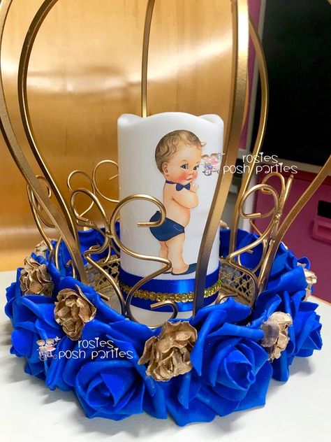 Little Prince Centerpiece Blue and Gold Birthday party guest table centerpiece decoration Royal Baby Shower Birthday Gold Blue PER PIECE Blue And Gold Birthday Party, Blue And Gold Birthday, Prince Baby Shower Theme, Crown Centerpiece, Guest Table Centerpieces, Royal Theme, Prince Birthday, Royal Baby Showers, Prince Crown