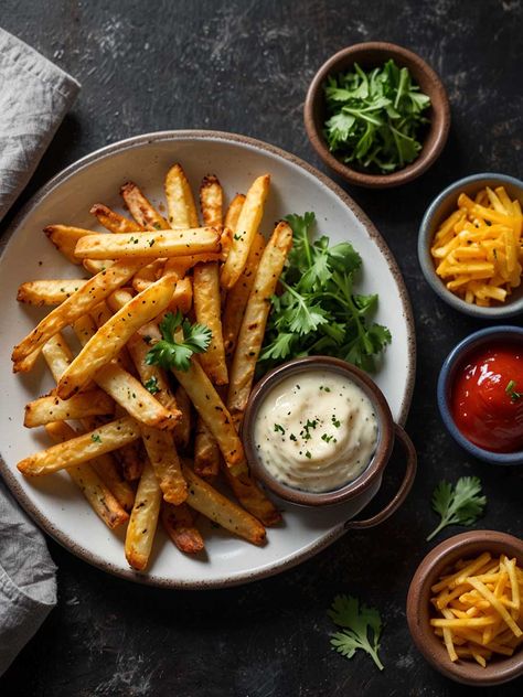 Garnishing Parmesan truffle fries with parsley and serving Fries From Potatoes, Fries Aesthetic, Parmesan Truffle Fries, Yummy Fries, Seasoned Fries, Recipe Web, Italian Menu, Truffle Fries, Food Pic