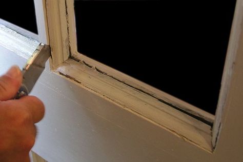 How to Replace a Pane of Glass in a Door | eHow Diy Door Knobs, Triple Pane Windows, Glass Lights, Wooden Trim, Old Wooden Doors, Doors With Glass, Black Door Handles, Sharp Knife, Bay Windows