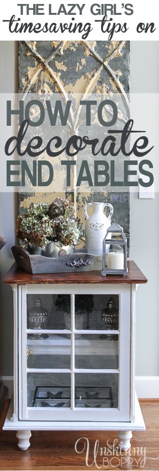 The five best tips on how to quickly decorate a bookshelf, end table or nightstand. It's simple, and I'll show you how right here: http://unskinnyboppy.com/2014/04/lazy-girls-timesaving-tips-decorating-end-tables/ Decorate End Tables, Decorating End Tables, Decorating Ornaments, Decorating Tables, Farmhouse Decorations, Deco Marine, Vibeke Design, Staging Ideas, French Bedroom