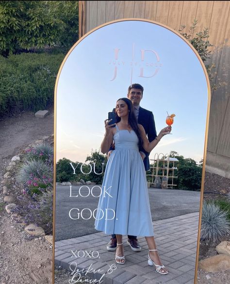 Wedding Guest Selfie Mirror, Wedding Welcome Mirror You Look Good, You Look Beautiful Mirror Wedding, Large Mirror At Wedding, Wedding Mirror Signs For Reception, Wedding Mirror For Selfies, Big Mirror Wedding Decor, Mirror Photo Booth Wedding, You Look Incredible Wedding Mirror