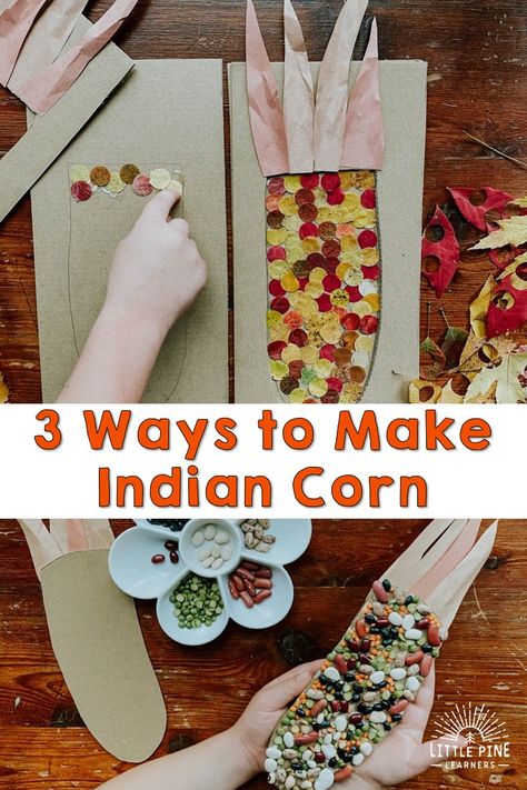 Indian Corn Crafts for Thanksgiving • Little Pine Learners Indian Crafts For Kids, Crafts For Thanksgiving, Corn Crafts, Native American Projects, Pilgrims And Indians, November Activities, Cultural Crafts, Indian Theme, Indian Corn