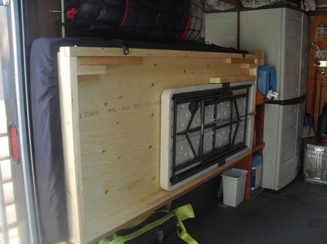 cargo trailer fold down bed - Google Search Enclosed Trailer Camper Conversion, Cargo Camper, Enclosed Trailer Camper, Cargo Trailer Camper Conversion, Toy Hauler Camper, Enclosed Cargo Trailers, Camper Remodeling, Work Trailer, Camper Build