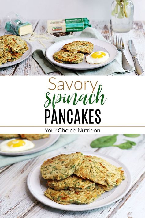 #ad Savory Spinach Pancakes are a great way to start the day or enjoy breakfast for dinner with your family! | recipe via www.yourchoicenutrition.com Spinach Pancakes, Pancake Calories, Savory Pancakes, Pancakes Healthy, Spinach And Cheese, Family Recipe, Delicious Breakfast, Breakfast For Dinner, Baked Salmon