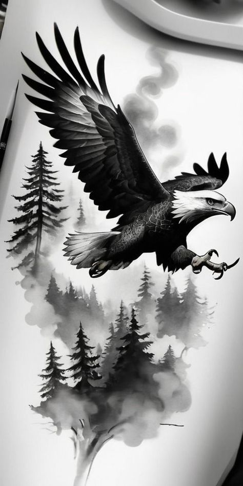 Angry Eagle Tattoo, Realistic Eagle Tattoo Design, Rowan Tattoo, Egale Drawing, Marian Tattoo, Feminine Eagle Tattoo, Tattoo Knowledge, Forest Tattoo Design, Eagle Tattoo Arm