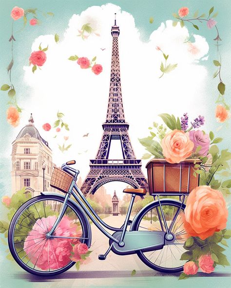 Diamond Painting - Paris in Bloom Paris Art Painting, Eiffel Tower Tattoo, Eiffel Tower Pictures, Paris Artwork, Eiffel Tower Photography, World Famous Paintings, Paris Painting, Paintings Famous, Paper Quilling Designs