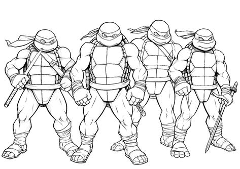 Las tortugas Ninja, Leonardo, Donatello, Raphael y Michelangelo, preparadas con sus espadas. Dibujo para colorear. Ninja Turtle Coloring Pages, Turtle Coloring, Turtle Coloring Pages, Ninja Turtle, Mutant Ninja, Teenage Mutant Ninja Turtles, Teenage Mutant Ninja, Teenage Mutant, Ninja Turtles