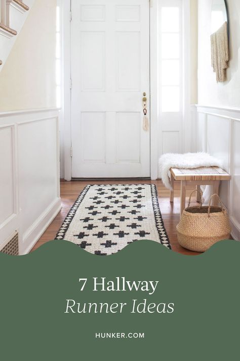 We've assembled some gorgeous hallway runner ideas we're pretty sure you'll love. Get ready for a mix of natural fibers, geometric patterns, and more. #hunkerhome #hallwayrunner #entrywayrunner #entrywayrug Best Hallway Rugs, Rugs For Hallway, Runner Rug In Hallway, Narrow Hallway Runner, Long Hallway Runner Rug Entryway, Long Hallway Rug Ideas, Rug In Hallway, Hall Runners Hallways, Hall Rugs Runners