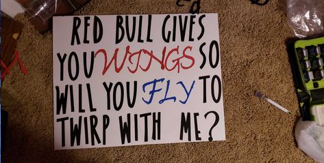 Red Bull Prom Proposal, Dance Asking Ideas, Dance Asking, Promposal Ideas, Dance Ideas, Hoco Proposals, Hoco Proposals Ideas, Prom Proposal, Proposal Ideas