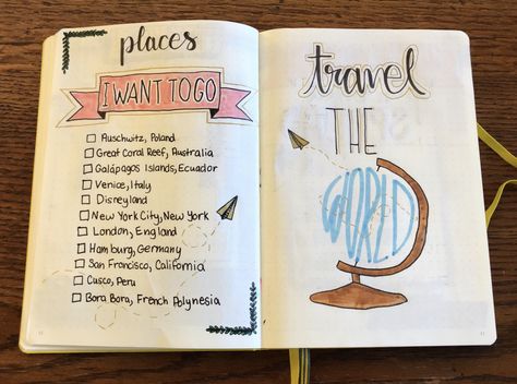 places that i want to go. my bullet journal is going well :) Bujo Places I Want To Go, Travel Journal First Page Ideas, Places To Go Journal, Places To Travel Journal Page, Places To Visit Journal Page, Journal Ideas Places I Want To Go, Journal Places I Want To Go, Places I Want To Go Journal, Our Adventure Book Ideas Pages