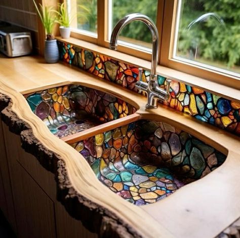 Diy Cozinha, Mosaic Sink, Whimsical Kitchen, Bbq Ideas, Glass Sink, Design Remodel, Boho House, Boho Kitchen, Interior Modern