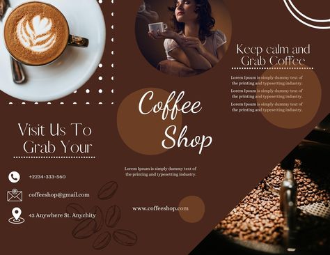 Mustard Modern Coffee Shop Trifold Brochure by Tasnim Coffee Brochure, Tarpaulin Design, Brochure Examples, Modern Coffee Shop, Brochure Design Layout, Trifold Brochure Design, Typing Jobs, Screen Wallpapers, Coffee Business