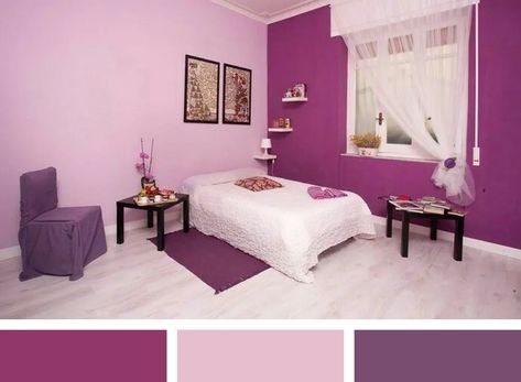 What Colours Go With Purple ? - Aspect Wall Art Purple Bedroom Paint, Bedroom Wall Colour Combination, Wall Paint Colour Combination, Aesthetic Paint, Painted Kitchens, Walls Painting, Room Color Combination, Bedroom Unique, Wall Color Combination