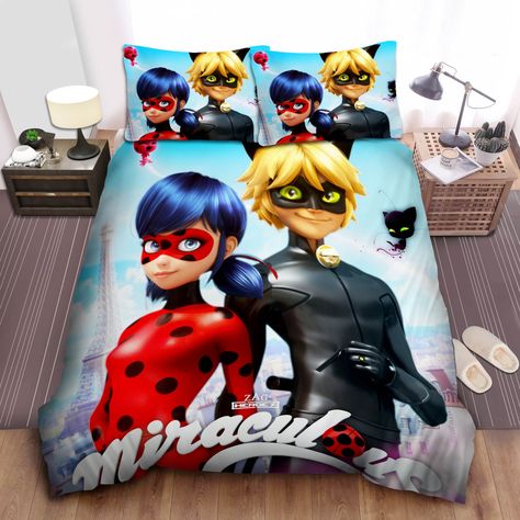 Ladybug & Cat Noir In Movie Poster Duvet Cover Bedroom Sets Comfortable Bedding Sets Check more at https://hearthtops.com/product/ladybug-cat-noir-in-movie-poster-duvet-cover-bedroom-sets-comfortable-bedding-sets/ Tikki And Plagg, Ladybug Cat Noir, Twin Bed Sets, Poster Bed, White Duvet, Open When, Bedroom Doors, Personalized Bedding, Soft Duvet Covers