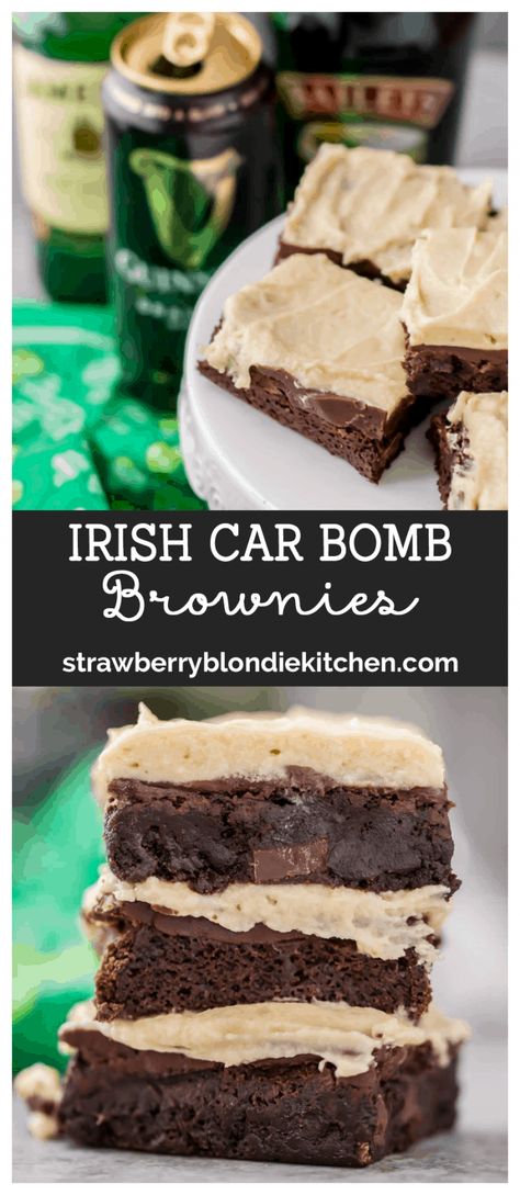 Irish Treats, Brownies With Frosting, Irish Dessert, Baileys Buttercream, Irish Desserts Traditional, Desserts Brownies, Irish Car Bomb, Irish Car, Irish Desserts